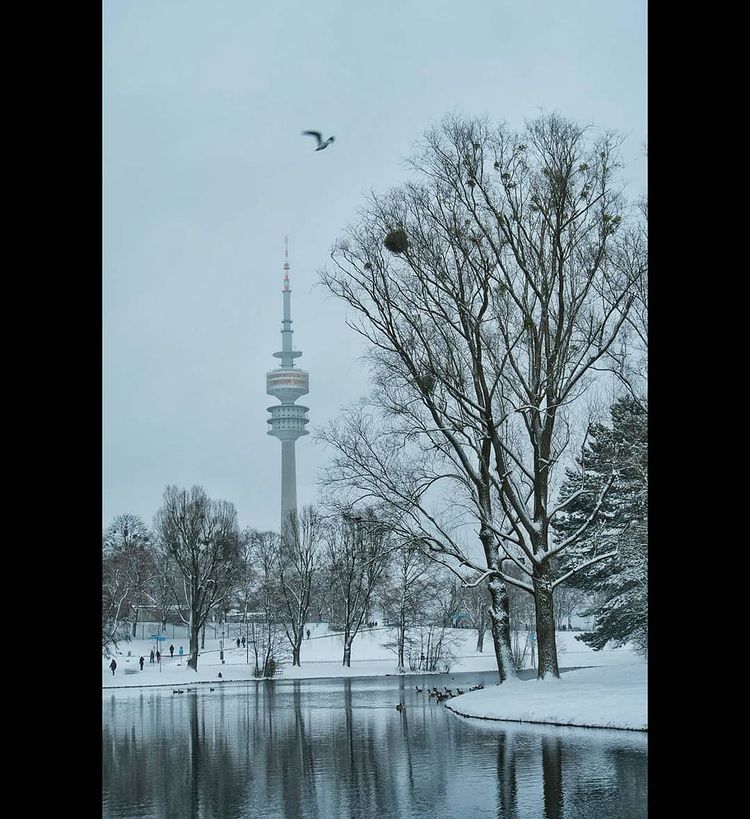 Winter in Munich Olimpiapark under snow